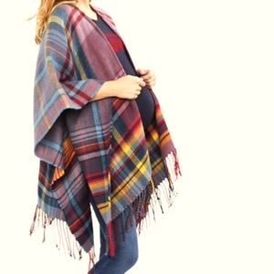 Jessica Simpson Open Front Plaid Maternity Poncho